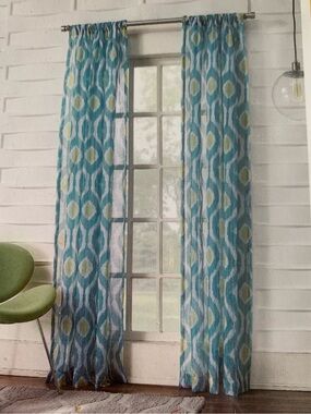 LICHTENBERG Curtains (4) 50” x 84” Panels Teal Apple Green White Crinkle Fabric